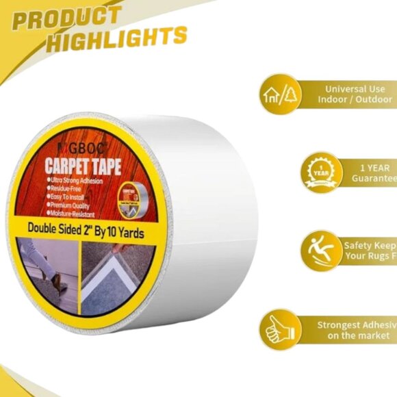 GBOC Double-Sided Carpet Tape 2" x 50 Yards Residue-Free Moisture-Resistant Ultr - Picture 4 of 9